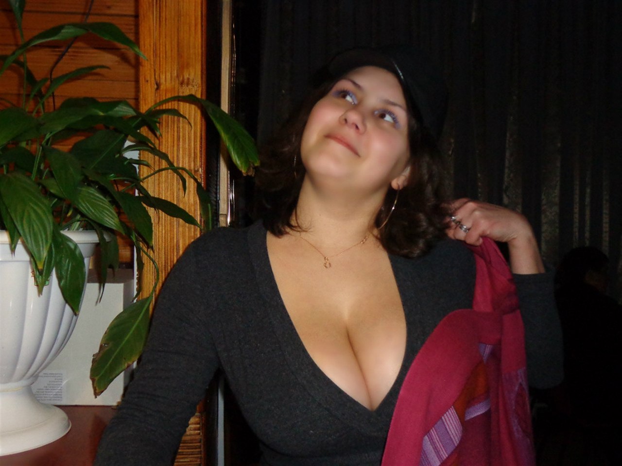 Busty woman playing with her